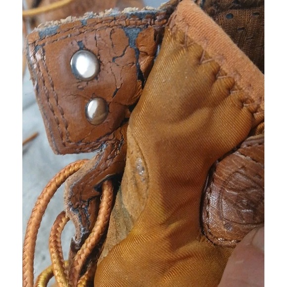 Ariat Tan Leather Ostrich Womens Boots 6 M Lace Up Western 16303 Farm Work READ - Picture 14 of 16